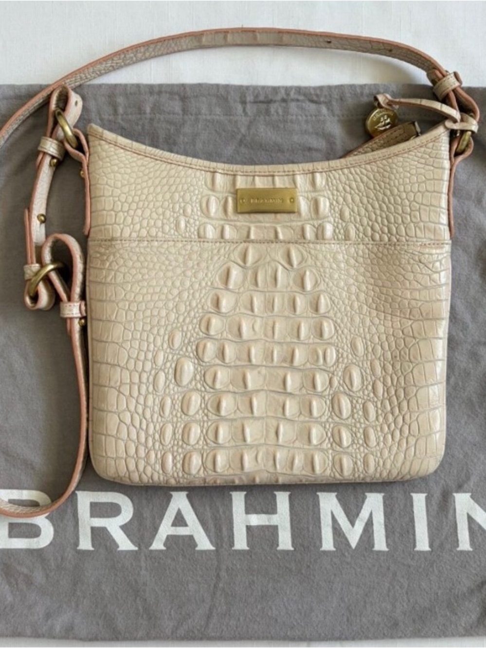 Brahmin Blush Croc-Embossed Leather Crossbody Bag